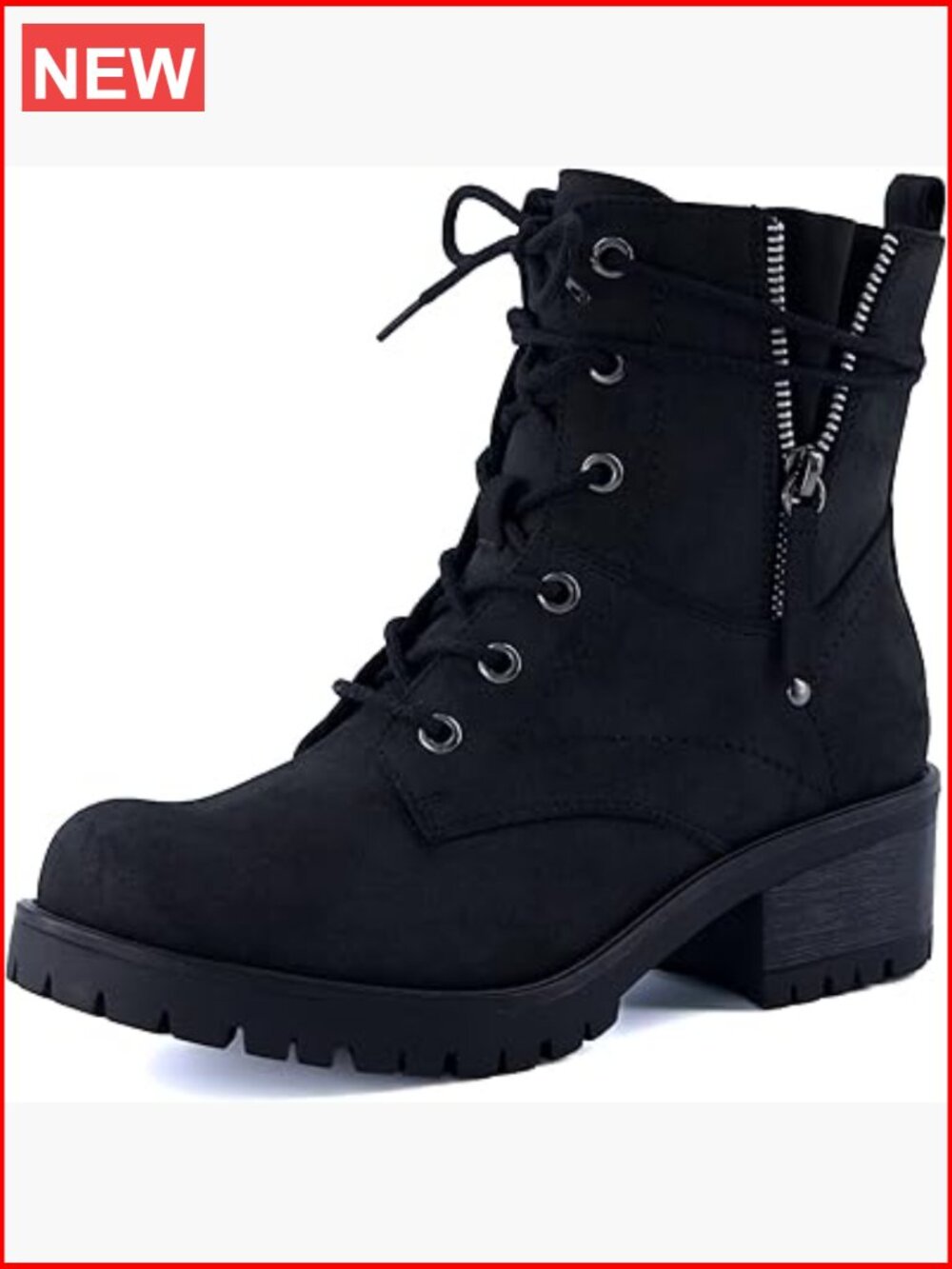 Heeled Combat Boots – Lace-Up with Side Zipper, Memory Foam Insoles, Vegan